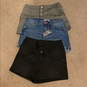3 pairs of high waisted jean shorts never worn.